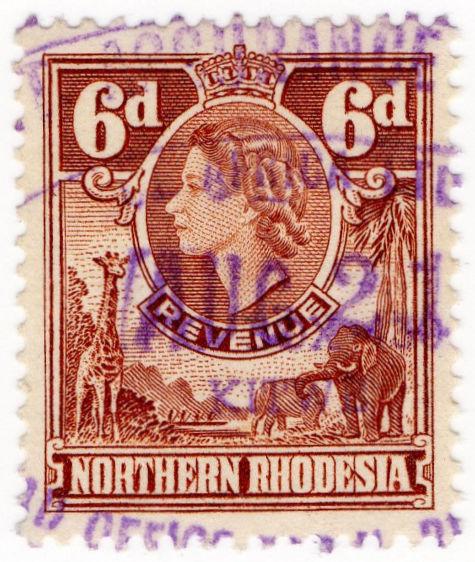 (I.B) Northern Rhodesia Revenue : Duty Stamp 6d