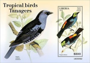 Liberia - 2022 Tropical Bird Tanager - Stamp Souvenir Sheet -  LIB220315b2