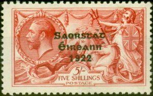 Ireland 1928 5s Rose-Carmine SG87c Flat Accent over A V.F & Fresh VLMM