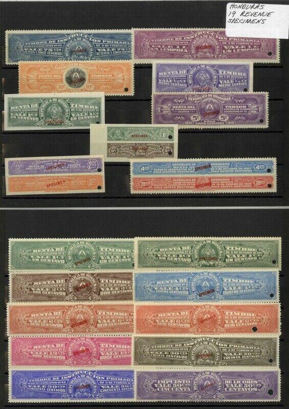 Honduras Stamps Collection Of 19 Early Revenue Specimens