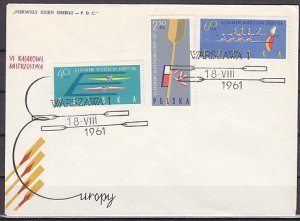 Poland, Scott cat. 1006-1008. Canoe Championship issue. First Day Cover. ^