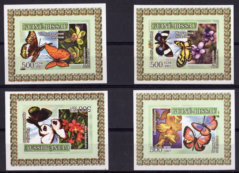Guinea-Bissau 2007 BUTTERFLIES AND ORCHIDS 4 Souvenir Sheets IMPERFORATED MNH