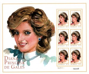 Nicaragua 1999 - Princess Diana - Sheet of 6 stamps - Scott #2249 - MNH