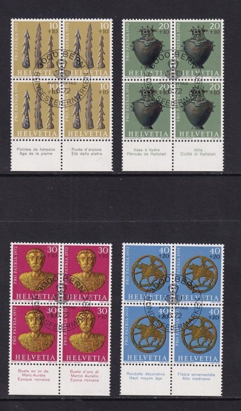 Switzerland   #B406-B409  cancelled 1972 pro Patria  treasures in blocks of 4