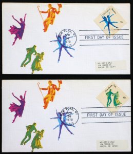 U.S. Used #1751-52 13c Folk Dancing First Day Covers (2). 1st Andrew Cachets.