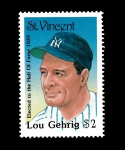 St. Vincent 1989 - Lou Gehrig, Baseball Hall of Fame, MLB - Individual - MNH