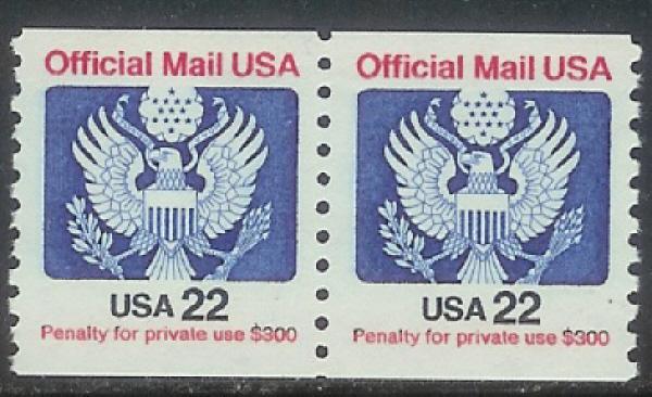 O136 F-VF MNH 22 cent Official Mail coil pair   [Inv2]