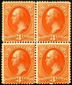 US Stamps # 214 MH F-VF Fresh Slightly Disturbed OG Block Of 4 Scott Value $300