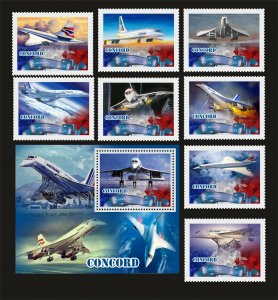 Stamps. Plane. Aviation.Concorde 2023 year block + 8 stamps  perf Namibia NEW