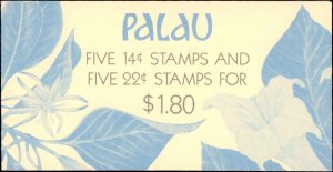 Palau #132b, Complete Set, Unexploded Booklet, 1987-1988, Flowers, Never Hinged