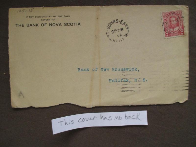 1912 Newfoundland, Canada Cover - With Scott #105 (Front Only) (UU20)