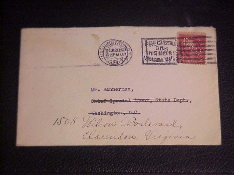 1927 COVER TO CHIEF SPECIAL AGENT (ROBERT) BANNERMAN STATE DEPT.
