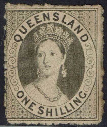 QUEENSLAND 1862 QV CHALON 1/- NO WMK ROUGH PERF 13 