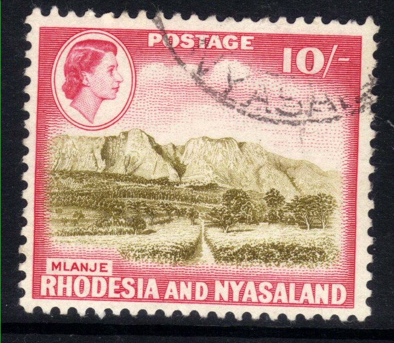 Rhodesia & Nyasaland 1959 QE2 10/-d Brown & Red used SG 30 ( J298 )