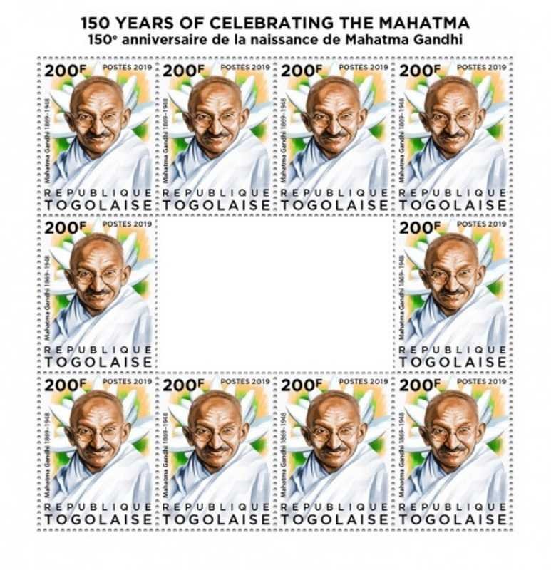 Togo - 2019 Indian Leader Mahatma Gandhi - 10 Stamp Sheet - TG190512c