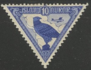 ICELAND Sc#C3 1935 10a Airmail Triangle Gyrfalcon Bird Complete OG MH with Fault