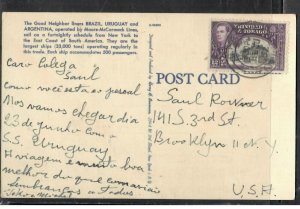 TRINIDAD & TOBAGO (P0507B)  1952  KGVI   12   PPC TO USA 