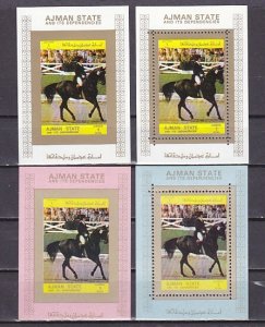 Ajman, Mi cat. 2608 only. Olympic Horse Show values as 4 s/sheets. ^
