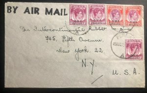 1948 Turquand Young McAuliffe Co Penang Malaya Airmail Cover To New York USA