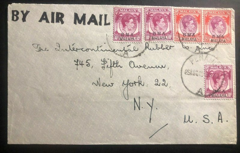 1948 Turquand Young McAuliffe Co Penang Malaya Airmail Cover To New York USA 