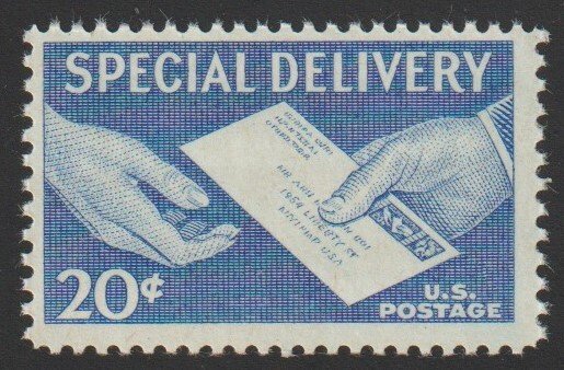 SC# E20 - (20c) - Special Delivery, Hand to Hand, blue, MNH single
