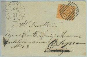 89534 - REGNO - STORIA POSTALE - Annullo NUMERALE su BUSTA - SAN COSTANZO 1883 