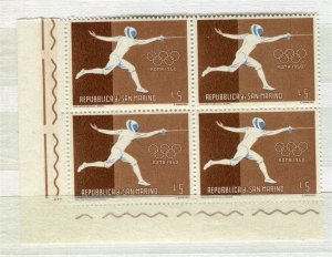 SAN MARINO; 1960 Olympics issue MINT MNH CORNER BLOCK of 4, 5L.