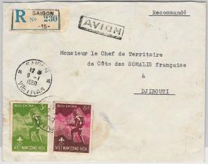 BOY SCOUTS --  VIETNAM -  POSTAL HISTORY: REGISTERED COVER to DJIBOUTI!! 1960