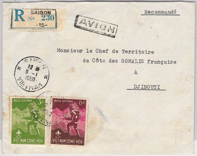 BOY SCOUTS --  VIETNAM -  POSTAL HISTORY: REGISTERED COVER to DJIBOUTI!! 1960