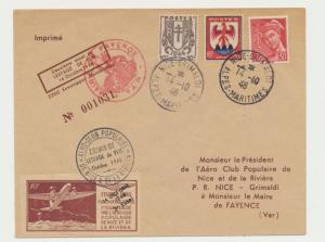 FRANCE 1946(OCT)AERO CLUB POPULAIRE NICE/RIVIERE PARACHUTE, MAIRIE FAYENCE H/S