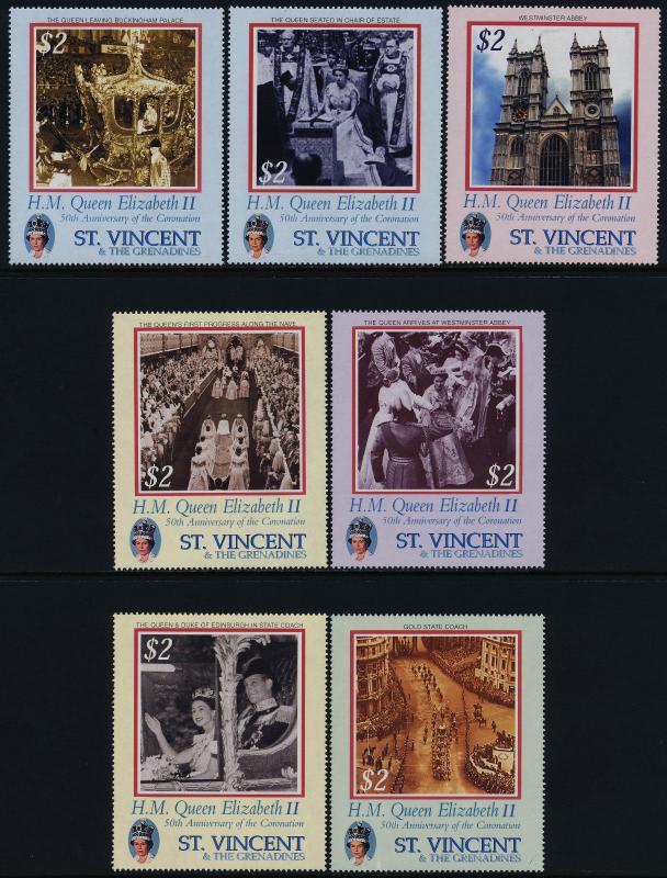 St. Vincent 3087-94 MNH Queen Elizabeth 50th Anniv of Coronation