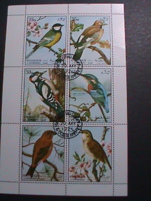 ​SHARJAH 1972-WORLD RARE-COLORFUL  LOVELY BEAUTIFUL BIRDS CTO SHEET-VERY FINE