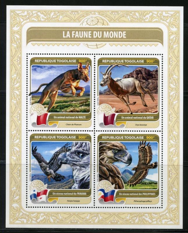 TOGO 2016  FAUNA OF THE WORLD OFFICIAL  BIRD OR ANIMAL IFROM MALTA, QATAR  SHEET 