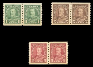 Canada #228-231 Cat$128, 1935 George V, set of three in horizontal pairs, nev...