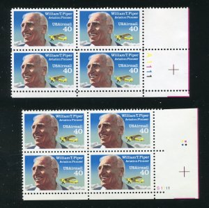 C129, C132 Piper Aircraft Air Mail Stamp Plate Blocks of 4 40¢ Stamps MNH