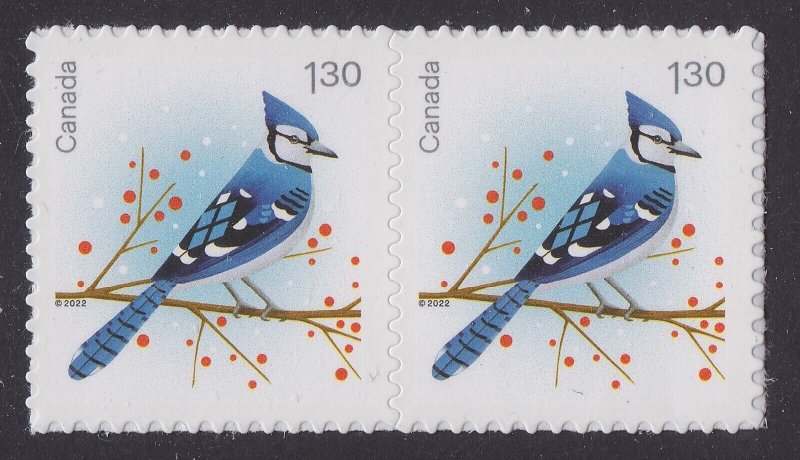 Canada 3366 Christmas Holiday Birds Blue Jay $1.30 horz pair MNH 2022