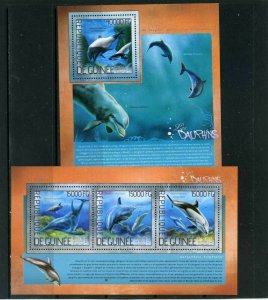 GUINEA 2014 MARINE LIFE/DOLPHINS SHEET OF 3 STAMPS & S/S MNH