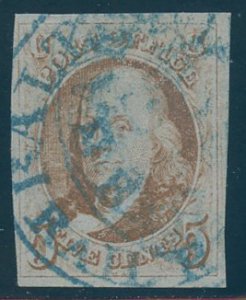 Scott #1b Used, FVF, PSE, Blue Railroad Cancel