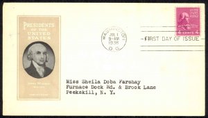 USA Sc# 808 (cachet) FDC (b) (Washington, DC) 1938 7.1 James Madison