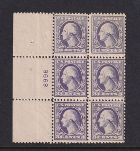 1918 Washington 3c Sc 530 MNH with original gum, Type IV, plate block of 6 (CH