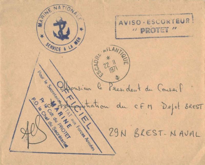 France Military Free Mail 1971 Escadre - Atlantique to Brest-Naval with Aviso...