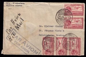 MEXICO Scott #C22a Postal History Cover Multi-Stamped Buenos Aires  to Sweden