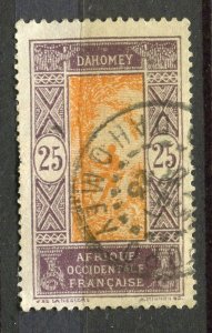 FRENCH COLONIES; DAHOMEY 1920s-30s early Pictorial issue 25c. fine Postmark