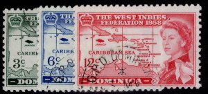 DOMINICA QEII SG159-161, 1958 British Caribbean federation set, FINE USED.