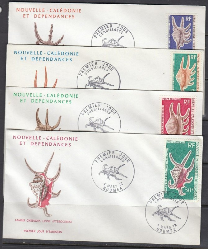 New Caledonia Scott 395-6 & C89-90 FDC - 1972 Sea Shells Issue