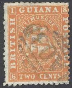 British Guiana Sc# 30 Used perf 12 1/2 1862-1865 2c orange Seal of the Colony