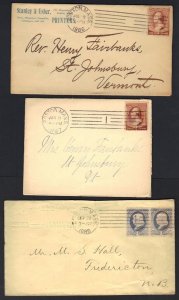 US 1886-7 THREE STRAIGHT LINE BOSTON CANCELLED COVER 1 WITH #1 WITH #4 & 1 BLANK