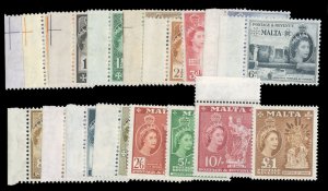 Malta #246-262 Cat$127.25, 1956-57 QEII, complete set, never hinged