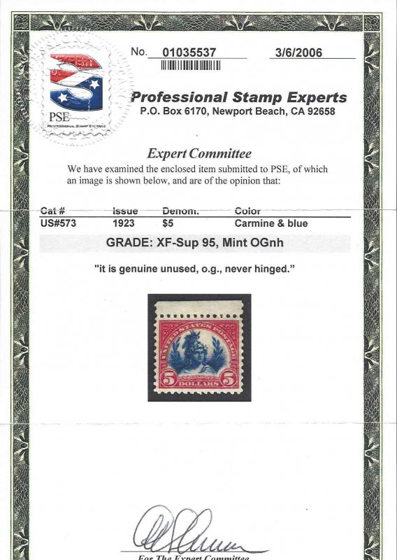 573 Mint,OG,NH... PSE graded 95... SMQ $375.00