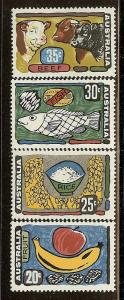 Australia, Scott #519-522; Fruit, Rice Fish & Cattle, MLH
